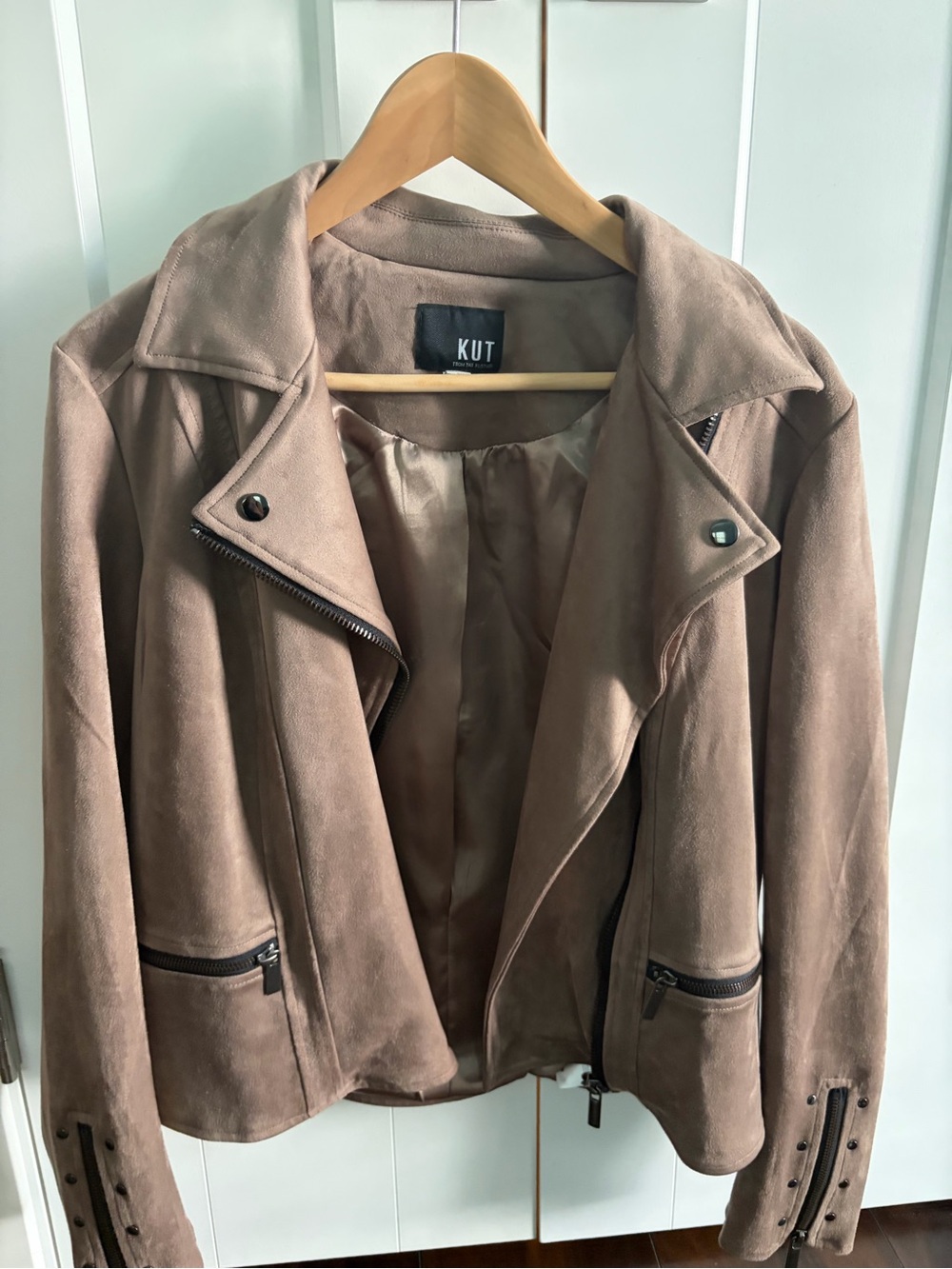 Kut from the Kloth Taupe Suede Moto Jacket - Women's